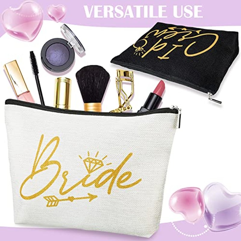 11 Pieces Wedding Makeup Bags Bridal Shower Cosmetic Bag Bachelorette Party Canvas Makeup Bags Bride I Do Crew Bridesmaid Proposal Gifts for Women (White, Black)