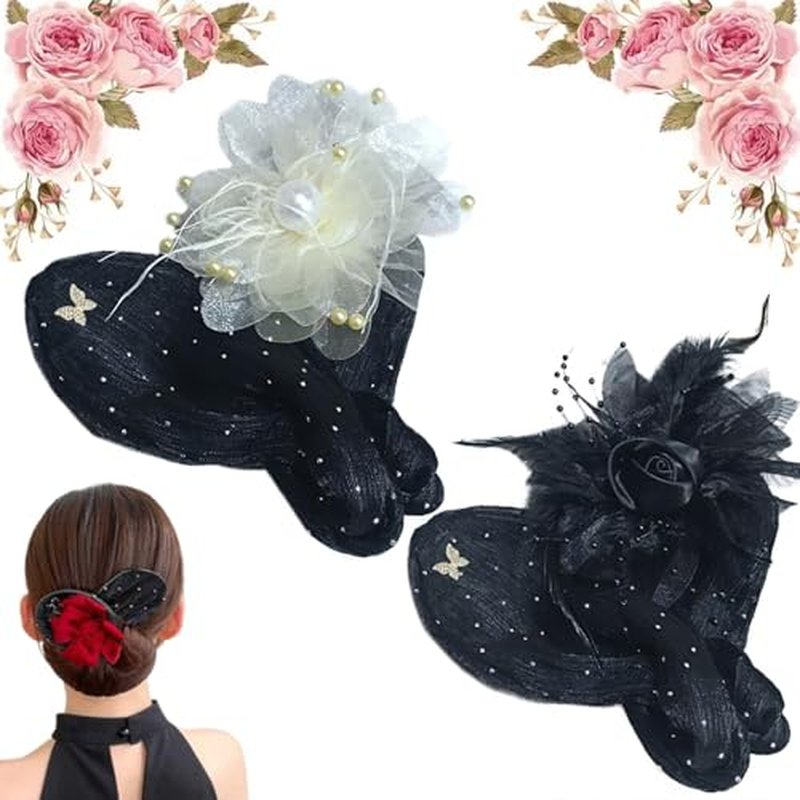 HUIQINGLI Characterh Character Hair Accessories, Insstyle Full Star Flower Hair Accessories, Women Hand Embroidered Flowers Deft Bun, Lazy Hair Curler (2PCS-H)