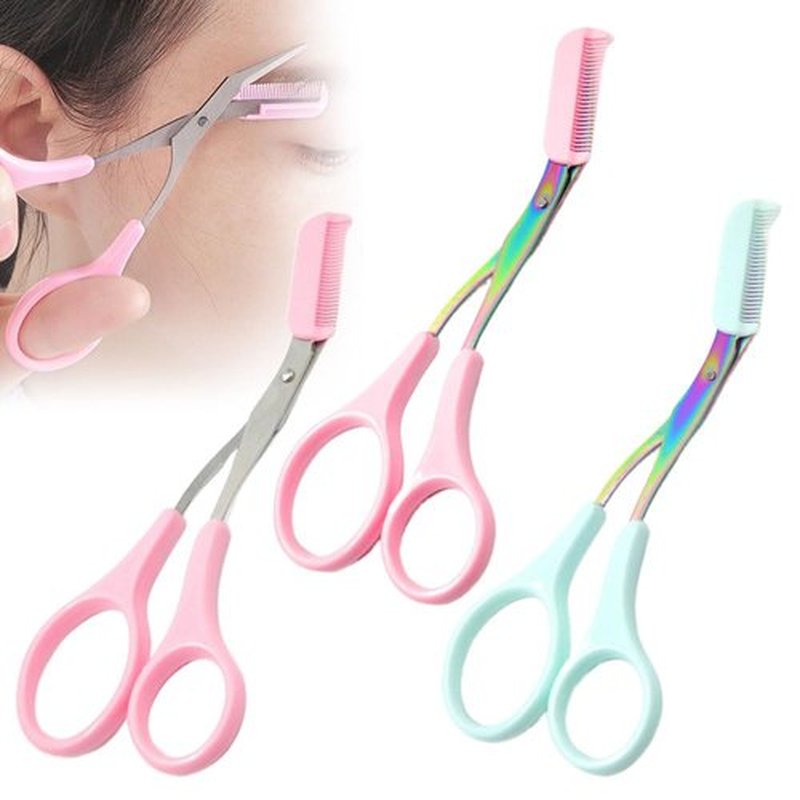 Eyebrow Trimmer Scissor, Upgraded Eyebrow Scissors with Comb, Non-Slip Stainless Steel Eyebrow Trimming Scissors, Eyebrow Cutter Hair Removal Eyebrow Scissors Makeup Tool for Women Men (3pc a)