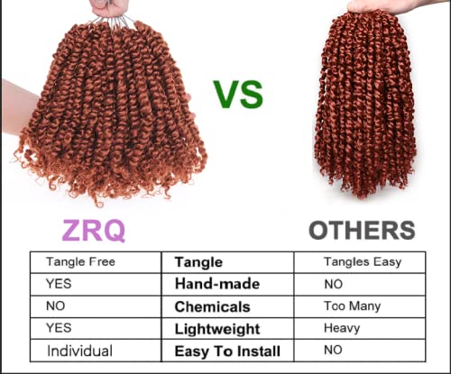 ZRQ Goddess Passion Twist Hair with Curly End 14 Inch Pre Twisted Passion Twist 8 Packs Ombre Red Pre Looped Short Boho Style Crochet Braids Hair Extensions for Women