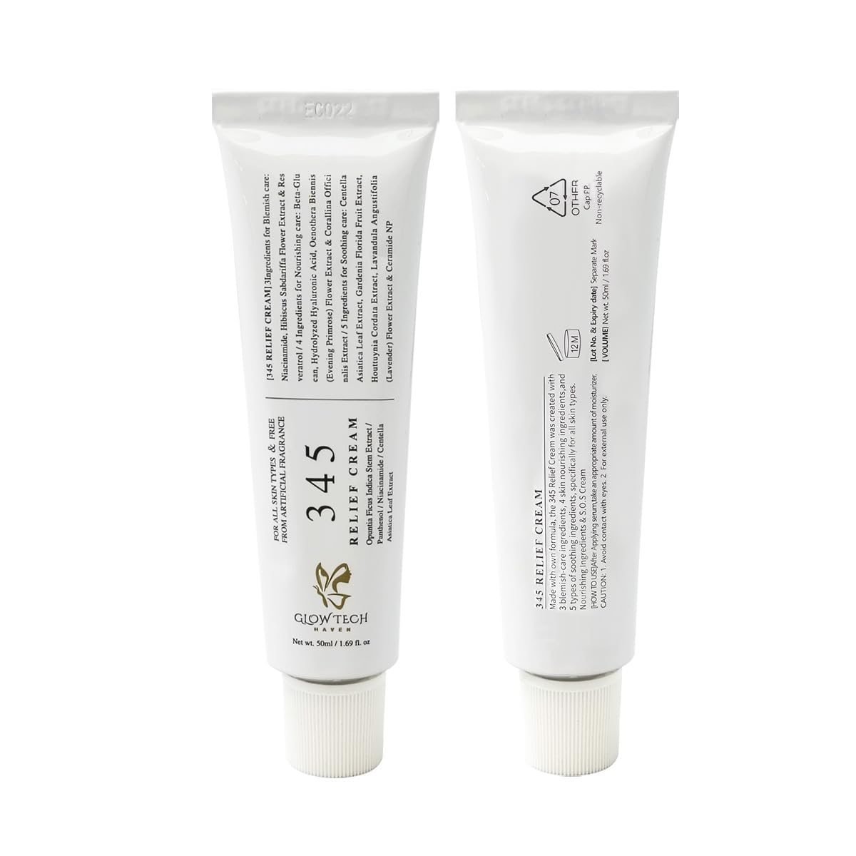 GlowTechHaven 345 Relief Cream | Korean Niacinamide Moisturizer with Hyaluronic Acid & Ceramides | Barrier Repair Gel Cream for Acne, Redness & Sensitive Skin | 1.69oz