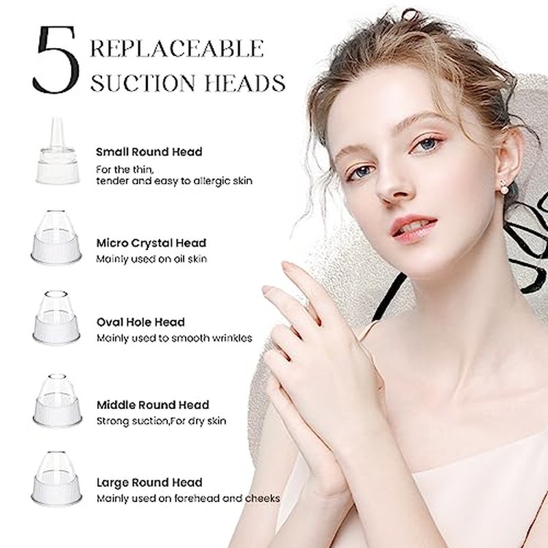 2024 Blackhead Remover Pore Vacuum,Facial Pore Cleaner-5 Suction Power,5 Probes,USB Rechargeable Blackhead Vacuum Kit Electric Acne Extractor Tool for Adult (Black)