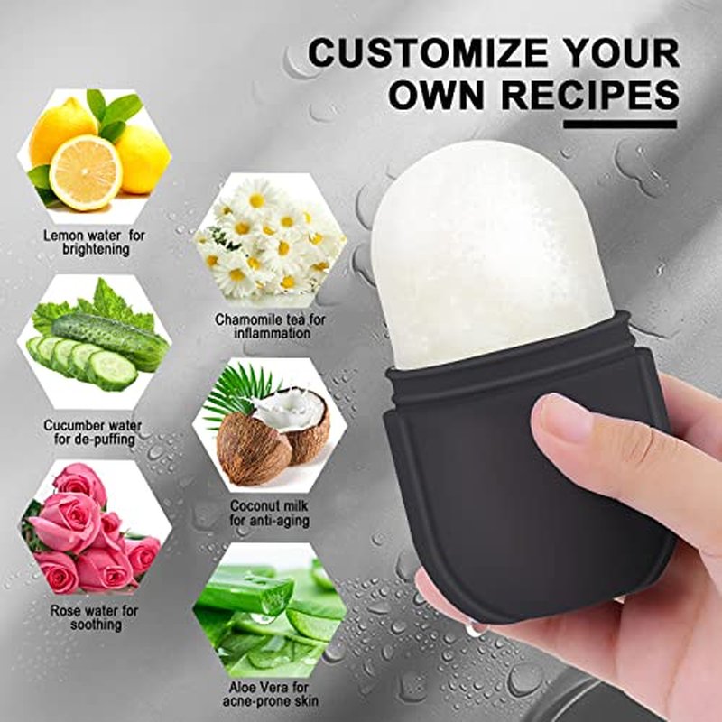 Ice Roller For Face and Eye, Ice Facial Roller Massage Shrink Pore Skin Care Tools, Reusable Ice Stick Remove Dark Circle, Ice Face Mold Sphere Face Ice Cubes for Brighten Lubricate Fine Lines Black