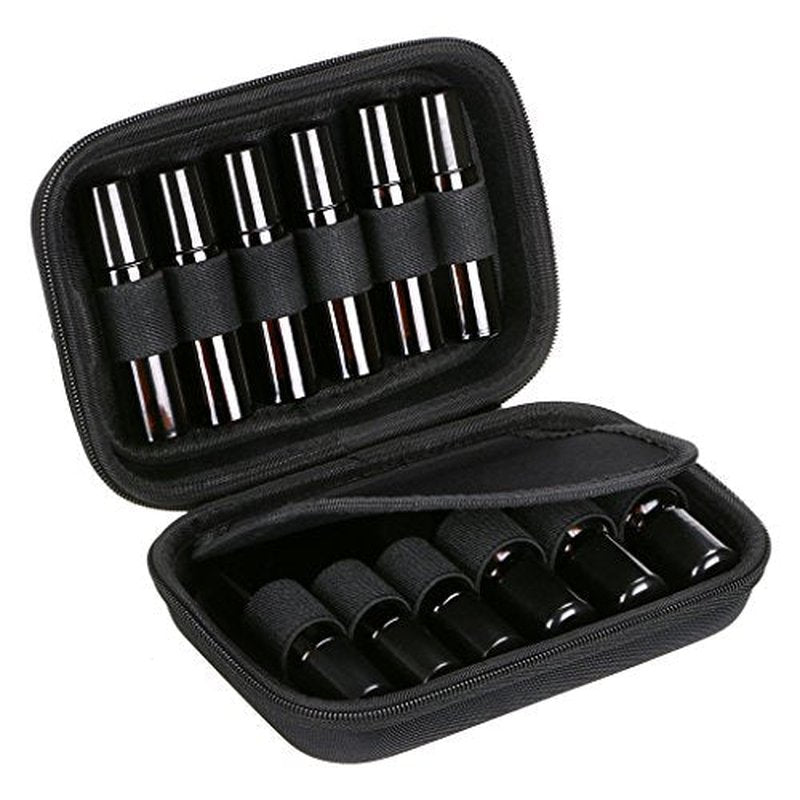 Hipiwe Hard Shell Essential Oil Carrying Case Holds 12 Bottles (Can hold 5ml, 10ml, &10ml Rollers) Travel Size Essential Oils Bag Organizer (Black)