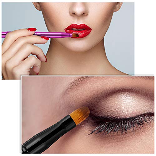TOODOO 3 Pieces Lip Brush Retractable Lipstick Liner Brush Lipstick Dual-ended Foundation Makeup Brush with Cap Travel Applicators