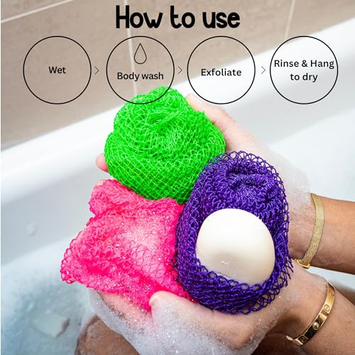 AFRIKI African Net Sponge, African Exfoliating Sponge, Black Owned, Exfoliating Washcloth, Body Exfoliator for Bath and Shower, Back Scrubber, Dead Skin Remover (Black, Grey, 1 Count (Pack of 2))