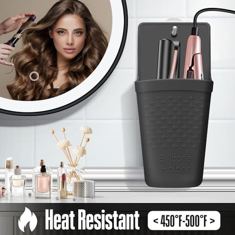 CROWATTS Heat Resistant Silicone Hair Iron Mat and Pouch,Portable Travel Hair Straightener Mat and Holder for Hair Styling Tools.1 Pack.(Black)