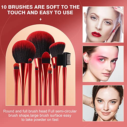 Makeup Brushes Set 10PCs Red Makeup Foundation Brush Advanced Foundation Blush Contour Foundation Concealer Eye Shadow Brush Makeup Set