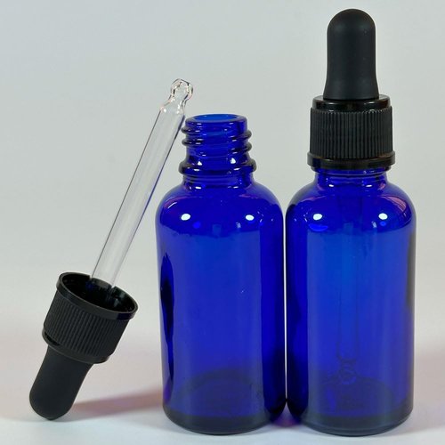 PIPIBA 12Pack 1oz (30ml) Round Drip Tip Glass Eye Droppers. Essential Oil Glass Bottle. For Lab Bottles (Blue)