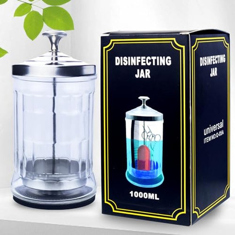 33 Oz Barber Jar, Manicure Jar, Small Barber Jar with Removable Basket, Glass Jar Container Manicure Jar for Nail Tools and Salon Jar for Barber Supplies