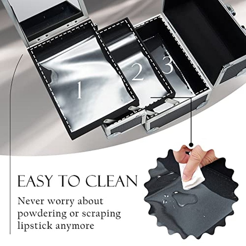 FRENESSA Makeup Train Case Cosmetic Organizer Case Portable Makeup Box with Mirror 2 Trays Lockable Make up Travel Storage Case for Makeup Artist, Nail Kits, Makeup Tools Makeup Case Modern Black