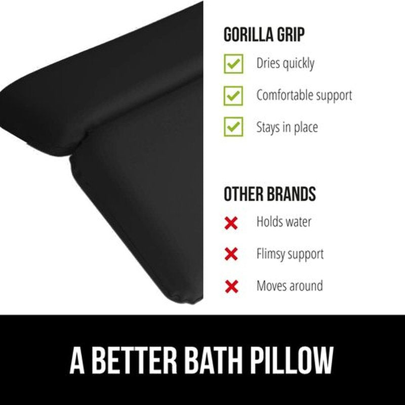 Gorilla Grip Bath Pillow for Tub, Improved Suction Cups, Luxury Bathtub Pillows, Headrest for Neck and Back Support, Relaxing Home Spa, Hot Tub and Bathroom Essentials, Gifts for Women, 2 Panel Black