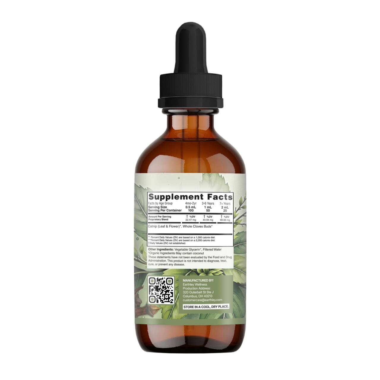 Earthley Wellness Teeth Tamer, Teething Relief for Babies & Kids, Organic Herbal Formula, 3 Month Supply (1.69 oz Glass,1,000 Drops), Cloves, Soothes Drooling, Gum Discomfort & Irritability