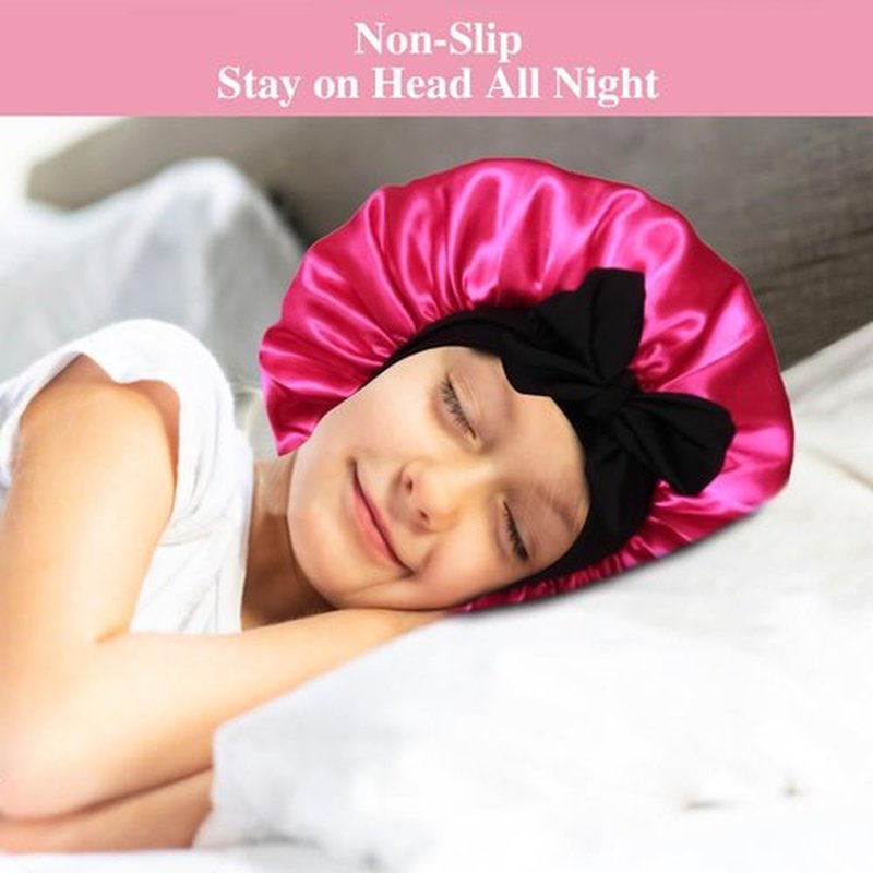2+2 Satin Bonnets with Scrunchies for Kids, Cute Hair Bonnets for Girls Sleeping Curly Hair, F