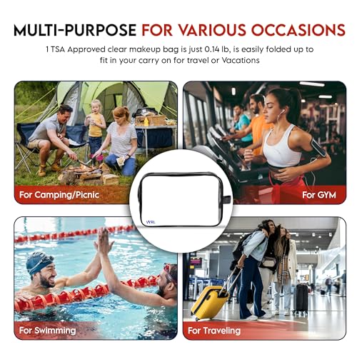 VYRL 2 Pack Clear Makeup Bag - Quart Size 3-1-1 TSA Approved Toiletry Bag with Zipper - Water-Resistant Durable PVC Clear Toiletry pouches for Carry-on Airport Travel Accessories - Black