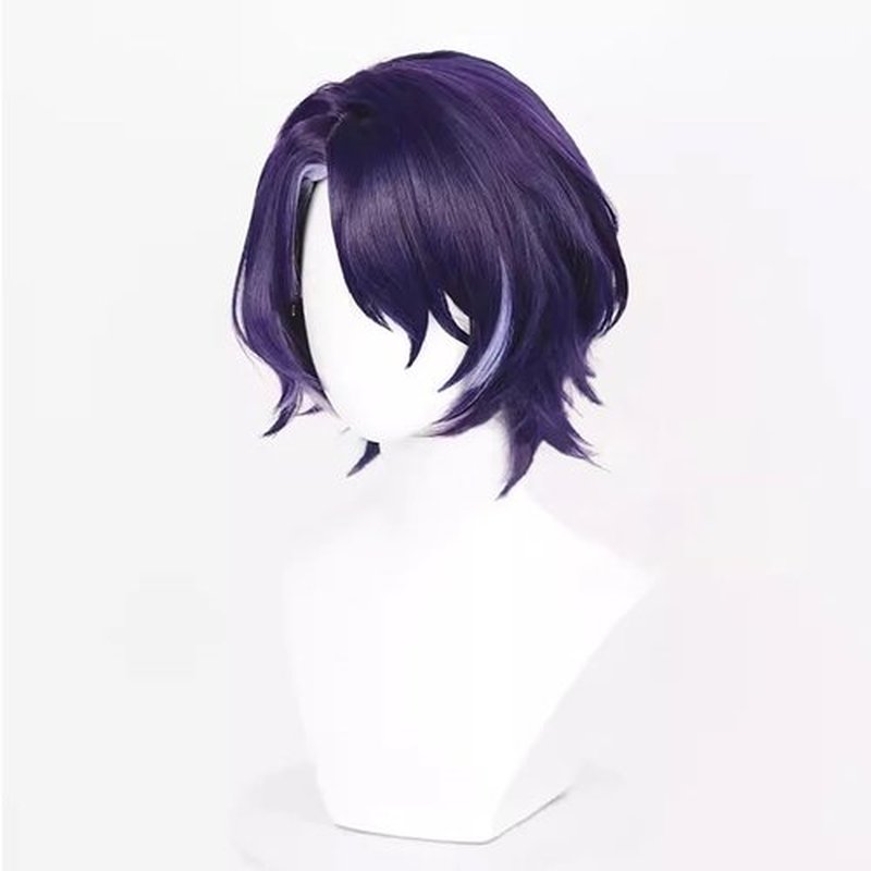 Gorgewg for Starail Star Rail Dr. Ratio Cosplay Wig HSR 33cm Short Purple Side Part Layered Roleplay Costume Wigs Synthetic Hair Men