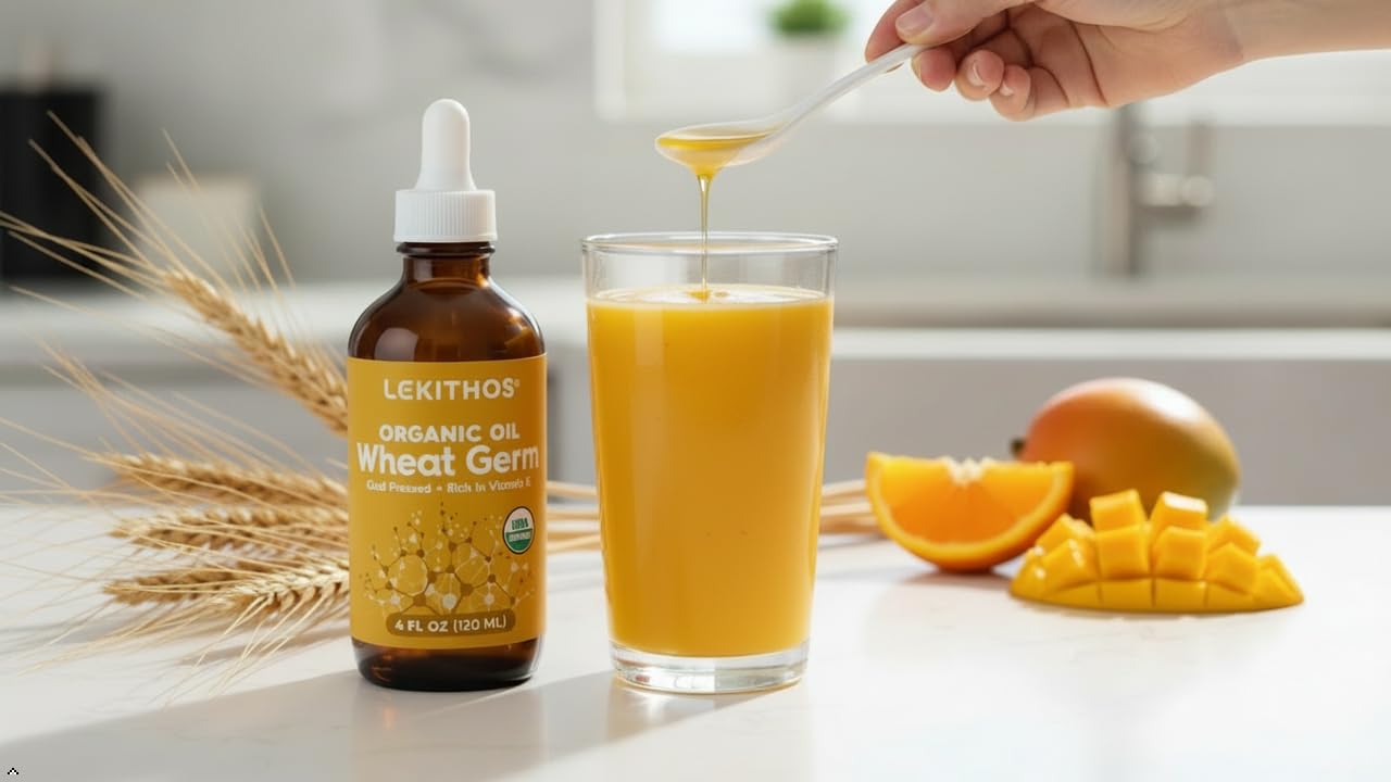 Lekithos Organic Wheat Germ Oil | 4 FL OZ (120 ML) | CO2 Extract | Premium Omega 3-6-9 Complex + 2.5mg Vitamin E | Supports Dry Skin & Cellular Health | Dropper in Glass Bottle | Made In Spain