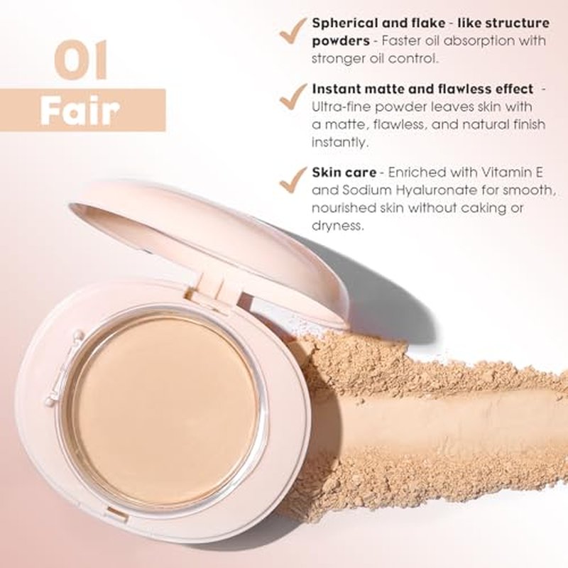 UCANBE 2-in-1 Pressed Face Powder & Foundation Makeup, Matte Oil Control Flawless Setting Powder, Korean Makeup,Waterproof Long Lasting Finishing Powder (Fair)