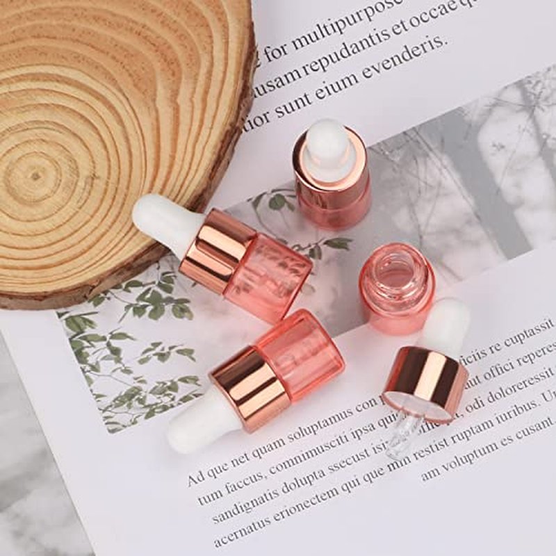 Wresty 15 Pcs Pink Glass Dropper Bottle Essential Oil Dropper Bottles Mini Glass Vials Cosmetic Liquid Container Perfume Aromatherapy Sample Bottles With Glass Eye Dropper (1ml(1/4 Dram))