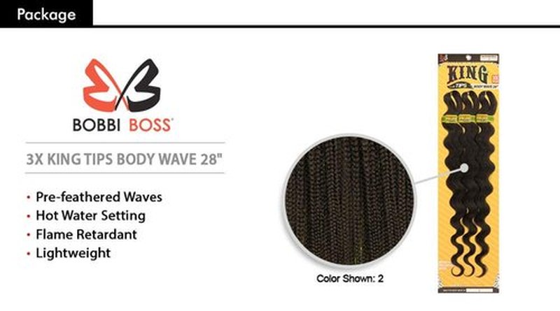 MULTI PACK DEALS! Bobbi Boss Synthetic Hair Braids Pre-Feathered 3X King Tips Body Wave 28" (3-PACK, 2)