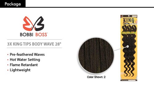 MULTI PACK DEALS! Bobbi Boss Synthetic Hair Braids Pre-Feathered 3X King Tips Body Wave 28" (3-PACK, T4/30)