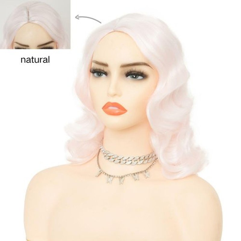 Salaibs Pink Finger Wave Wig for Women Long Curly Flapper Wigs Lady 1920s Synthetic Cosplay Costume Wig