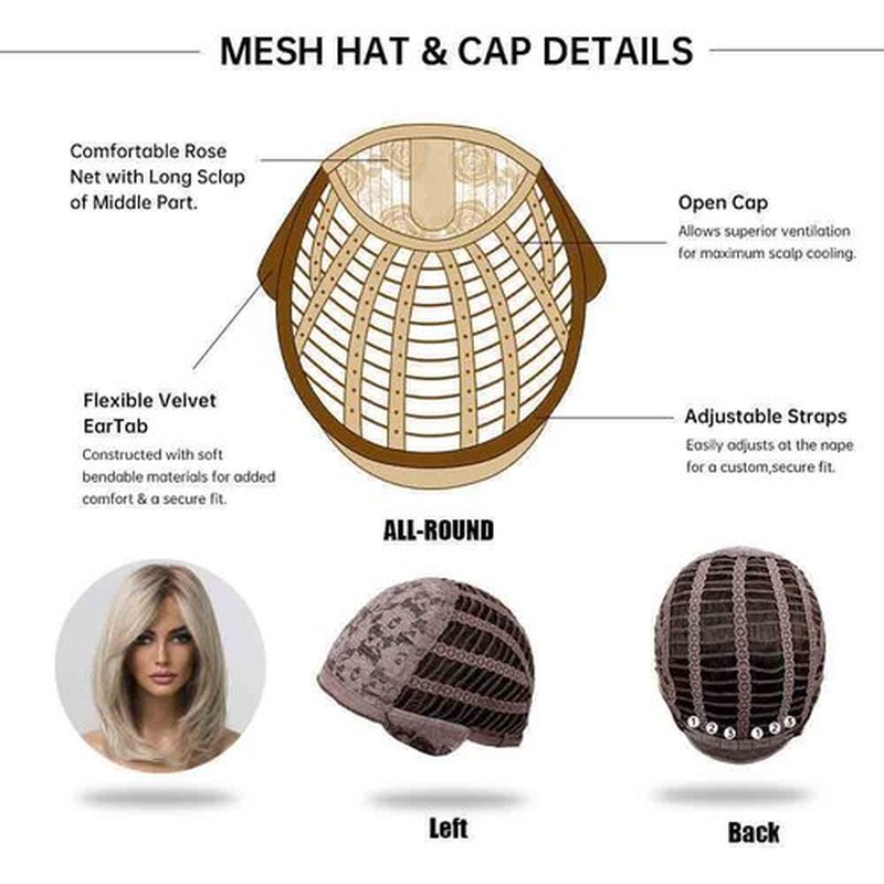 BERON Blonde Wig Long Layered Wigs for Women Blonde Wig with Dark Roots Layered Synthetic Hair Wig with Bangs