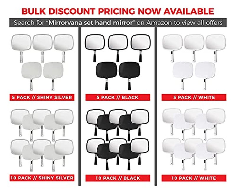 MIRRORVANA Pack of 5 Large & Comfy Hand Held Mirror - Buy Cheap in Bulk for Barber Shop, Hairstylist, Salon or Wholesale (Silver)