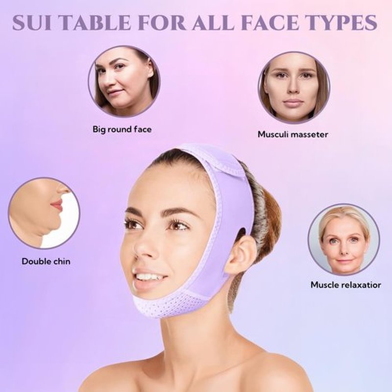 V Line Lifting Mask Chin strap for sleeping, V Line Lifting Mask for Women,Jaw Exerciser，Medium,Purple