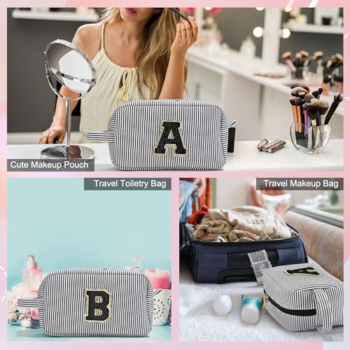 YOOLIFE Travel Makeup Bag for Women - Monogram Cute Initial Pink Makeup Bags Cosmetic Toiletry Pouch Make Up Case for Women Her Best Friend Sister Bridesmaid, Personalized Birthday Gifts for Women U