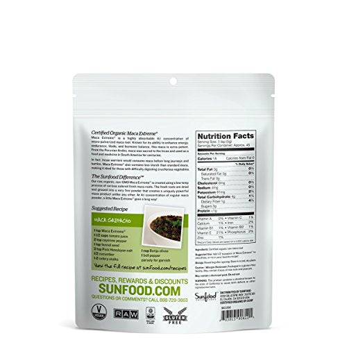 Sunfood Superfoods Organic Maca Root Powder, Raw Superfood for Wellness, Use in Tea, Coffee, Matcha, Smoothie, Non-GMO, Vegan, Gluten-Free, 8 oz. Bag, 133 Servings