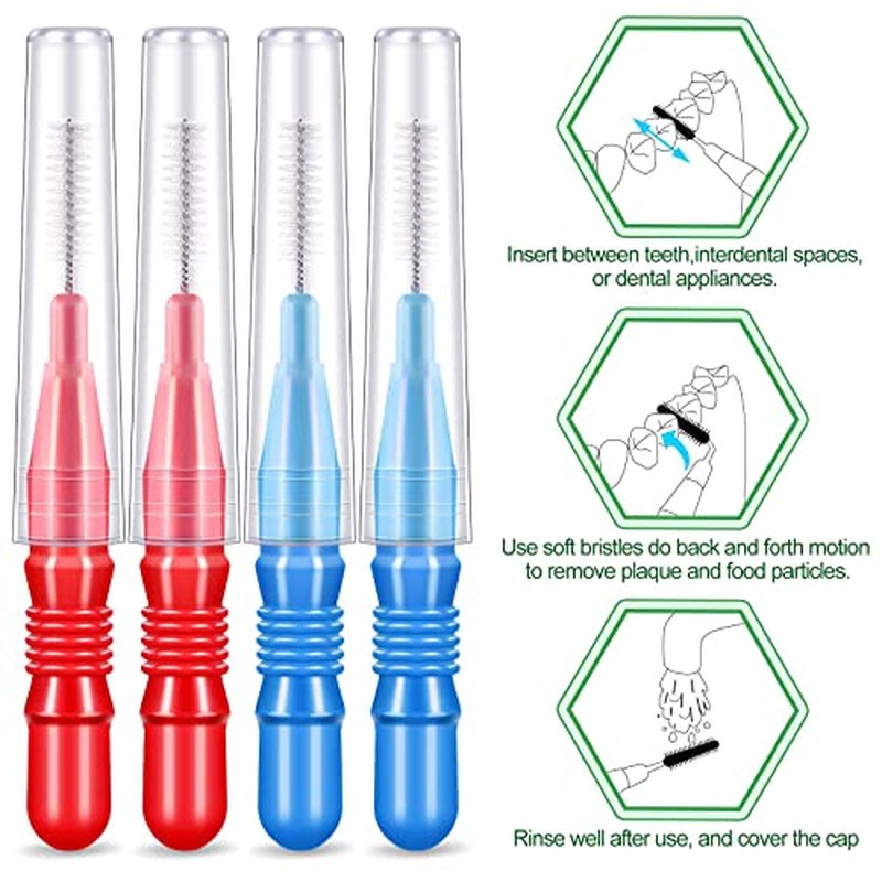 350 Pieces Interdental Brush Tooth Floss Tooth Cleaning Tool Toothpick Dental Tooth Flossing Head Oral Dental Flosser Teeth Soft Dental Picks Refill Dental Flosser Toothpick Cleaners (Blue, Red)
