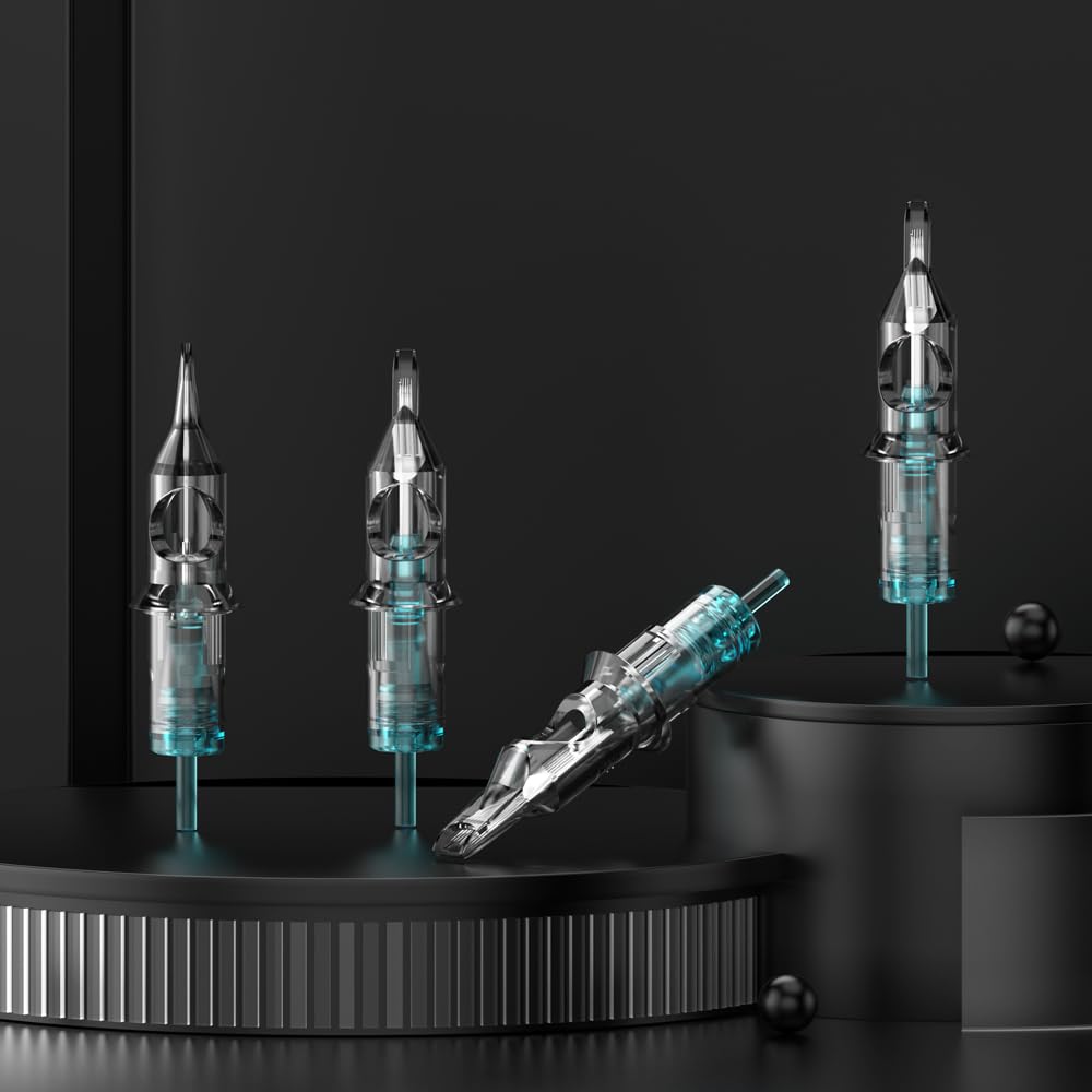 STIGMA Aquamarine Knight Tattoo Cartridge Needles #12(15RM) 50Pcs 0.35mm Standard Disposable Tattoo Needles Cartridges with Membrane Curved/Round Magnum EN02B-50-OF1215RM