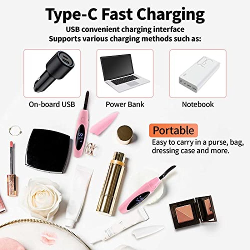 EYECURL Heated Lash Curler, Heated Eyelash Curler, Intelligent Power Off Rechargeable Electric Eyelash Curler Heated Quickly by Steel Wire for 24 Hs Long Lasting Natural Makeup - Pink
