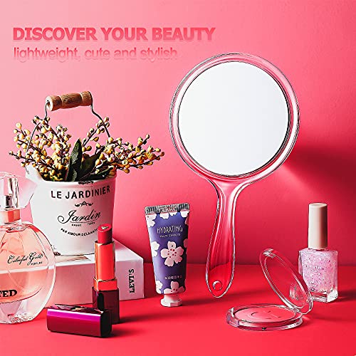 Jetec Hand Mirror Double Sided Handheld Mirror 1X/ 2X Magnifying Mirror with Handle Mirror Rounded Shape Makeup Mirror (Black)