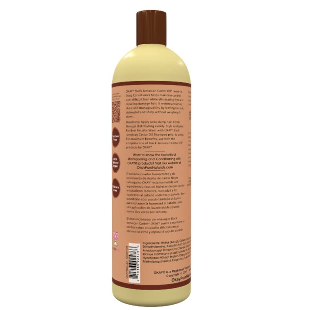 OKAY Black Jamaican Castor Oil Leave In Conditioner - Hair Moisturizer for Women and Men, Natural Hair Product Curly Grease for Smooth, Moisturized Feel - 33.8 oz (Pack of 1)
