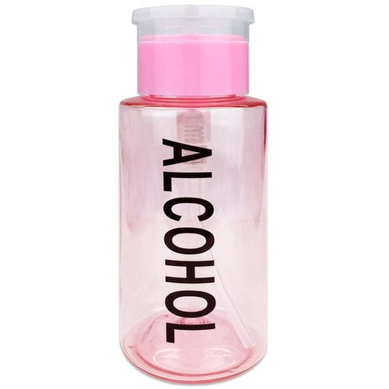 7oz Pink with Word Imprint Push Down Pump Dispenser Empty Refillerable Bottle with Flip Top Cap - for Nail Polish, Travel, Cosmetics Packaging