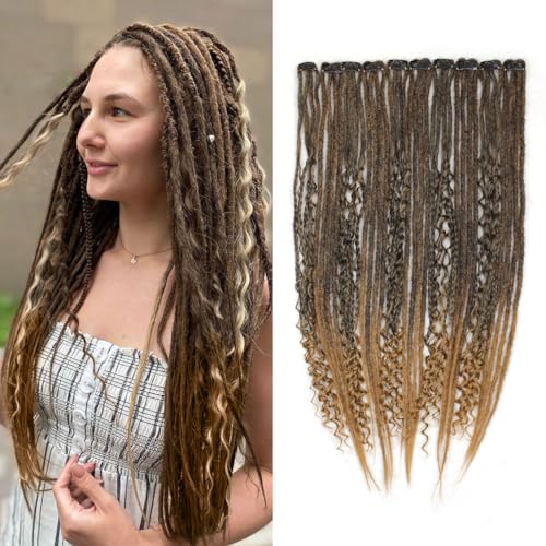 24 Inch Clip in Dreadlock Hair Extensions 10Clips 40 Strands Synthetic Handmade Soft Clip In Dreads Extensions for Women,Pink