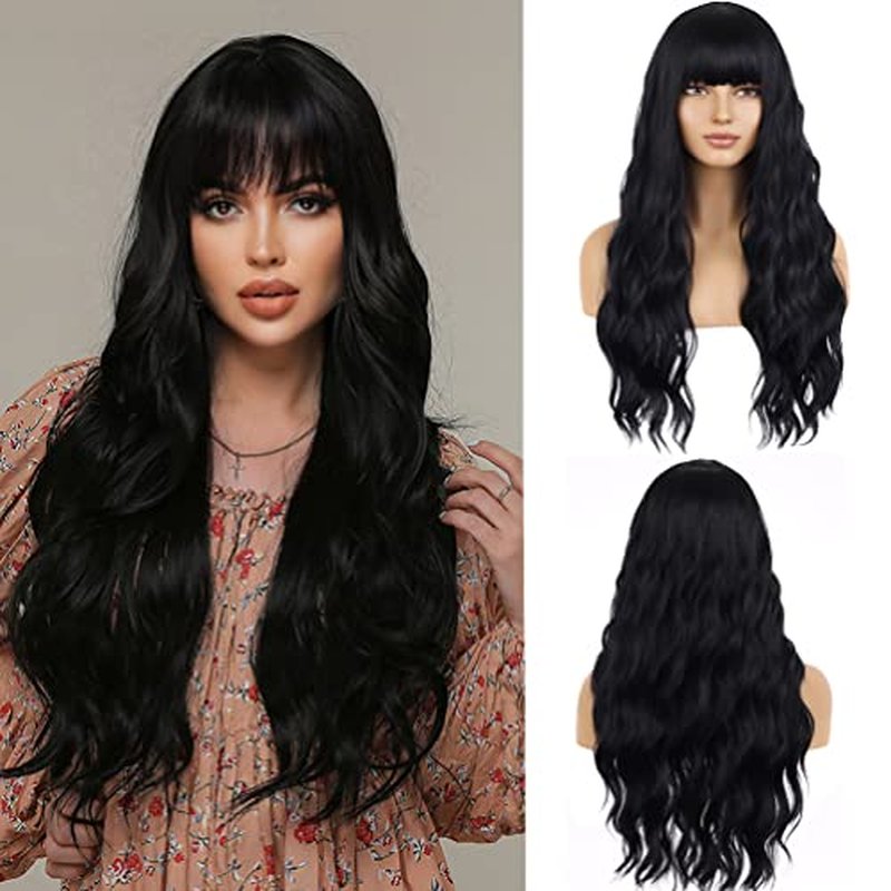 BERON 14 Inches Ombre Blue Wig Short Curly Wig with Bangs Blue Ombre Wig Synthetic Wigs Women Girls Ombre Wig with Wig Cap