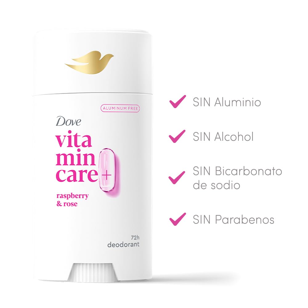 Dove VitaminCare+ Aluminum Free Deodorant Stick for 72H Odor Protection Raspberry & Rose Breathable Deodorant for Women 2.6 oz,(Pack of 2)
