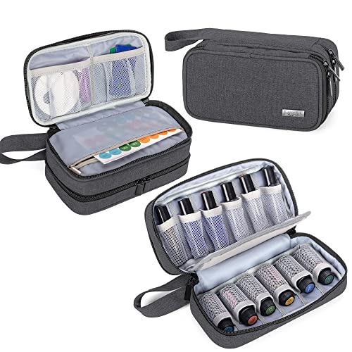 LUXJA Essential Oil Carrying Case - Holds 12 Bottles (5ml-15ml, Also Fits for Roller Bottles), Portable Double-Layer Organizer for Essential Oil and Accessories, Black