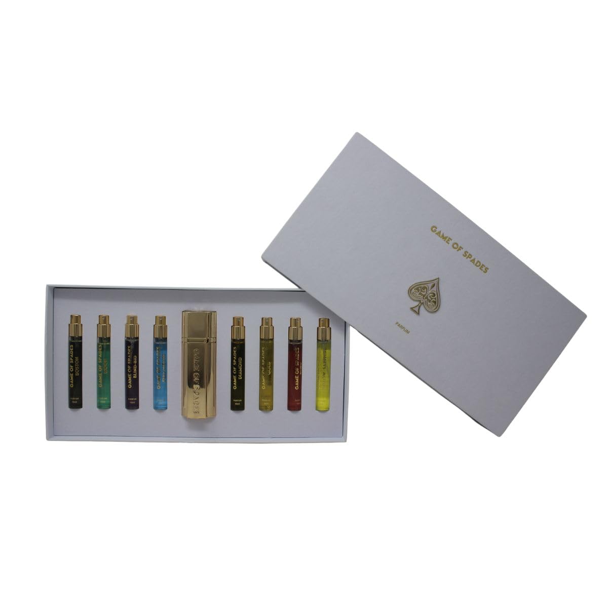 JO Milano Game of Spades 9-Piece Mini Parfum Set for Men & Women – Includes Boston, Moon, Blind Bid, Full House, Diamond, Gold, Ruby, Yellow Sapphire & High Roller (0.33 oz Each