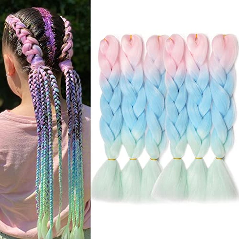 Black and White Braiding Hair Extensions White Jumbo Braiding Hair 24inch 6Packs Soft Synthetic Hair Extensions for Box Braids #Black-Grey-White