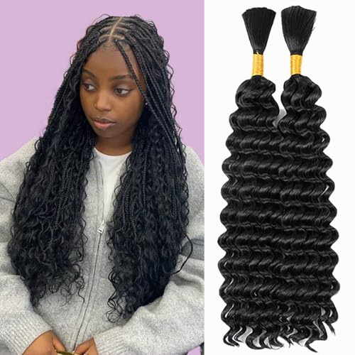 Deep Wave Crochet Hair 24 Inch 4 packs Long Curly Braiding Hair Extensions Ocean Wave Crochet Hair For Black Women Synthetic Ocean Wave Curly Crochet Hair For Boho Box Braids (1B, 24Inch, 4pack)