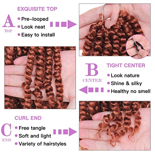 ZRQ Goddess Passion Twist Hair with Curly End 14 Inch Pre Twisted Passion Twist 8 Packs Ombre Red Pre Looped Short Boho Style Crochet Braids Hair Extensions for Women