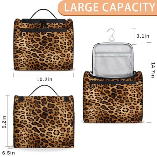 Toiletry Bag with Hanging Hook Makeup Bag Retro Leopard Cheetah Animal Print Cosmetic Case Travel Organizer for Women Men Traveling Wash Bag