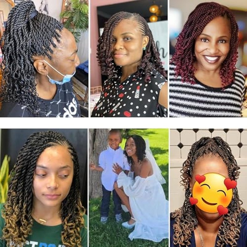 Wavy Senegalese Twist Crochet Hair For Black Women 8 Inch 10 Packs Senegalese Twist Braiding Hair Crochet Twists Pre Looped Twist Crochet Hair Curly Crochet Twist Hair With Curly Ends(1B#)
