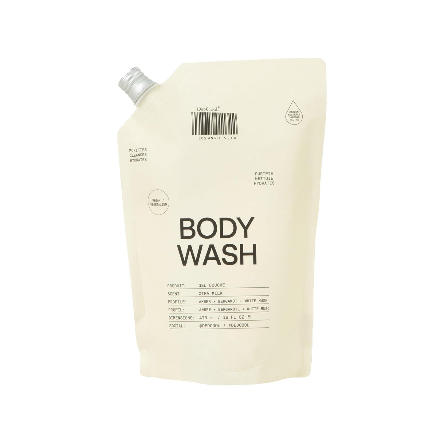 DedCool Body Wash Refill | Xtra Milk | Shea Butter, Aloe & Snow Mushroom | Hydrating, Non-Toxic, Vegan | Bergamot, White Musk & Amber | 16 fl oz