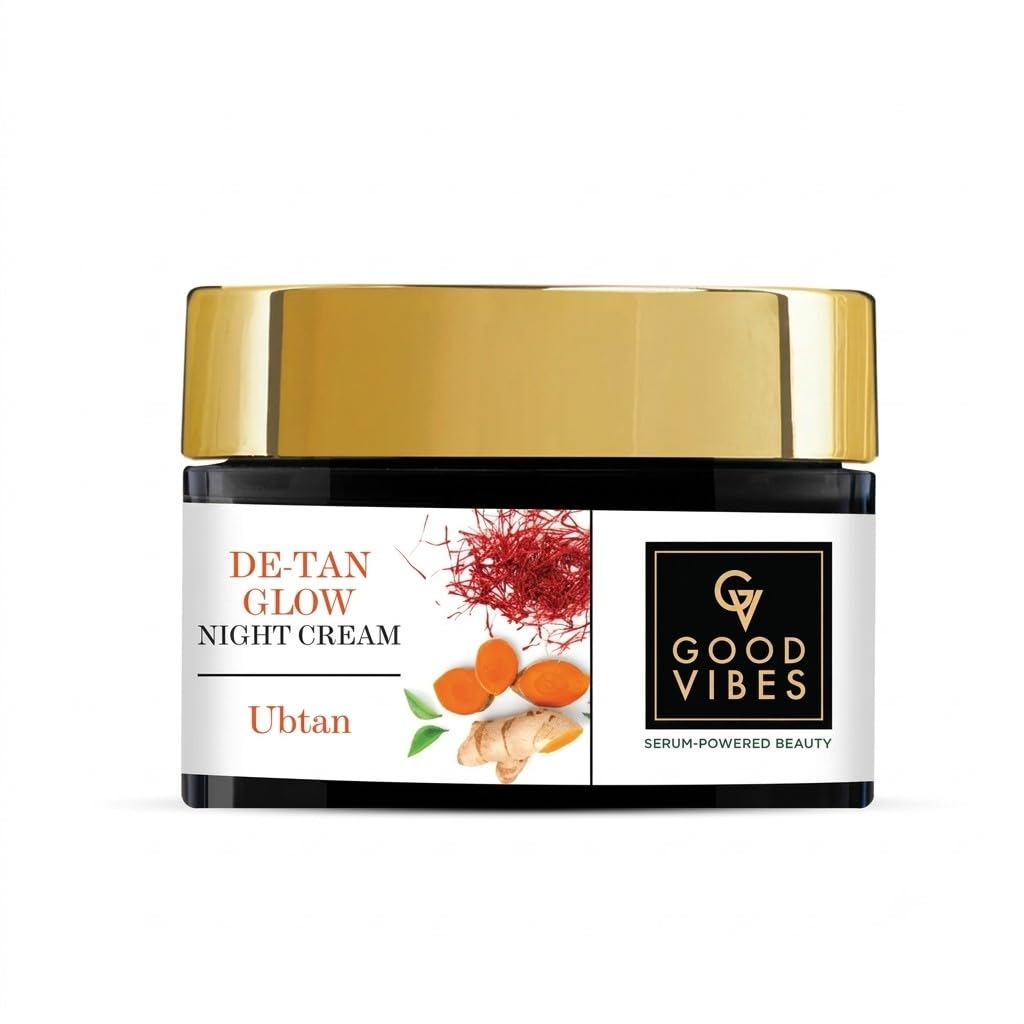 Good Vibes Ubtan Night Cream | with Saffron Turmeric & Vitamin B3 | Hydrating Overnight Restorative Moisturizer for Skin | No Parabens or Sulfates 1.76 Oz/50ml