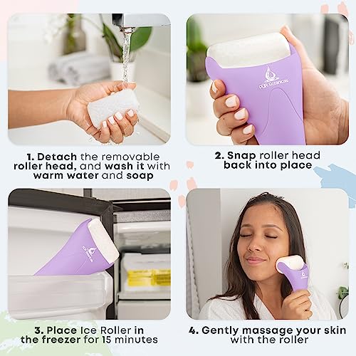 PUR Botanicals - Amethyst 2-in-1 Set Cryotherapy Ice Roller for Face Wrinkles Massager - Skin Care Tool for Puffiness - Cooling Ice Facial Eye Skin Roller - Reduce Puffiness and Relief Migraine Pain
